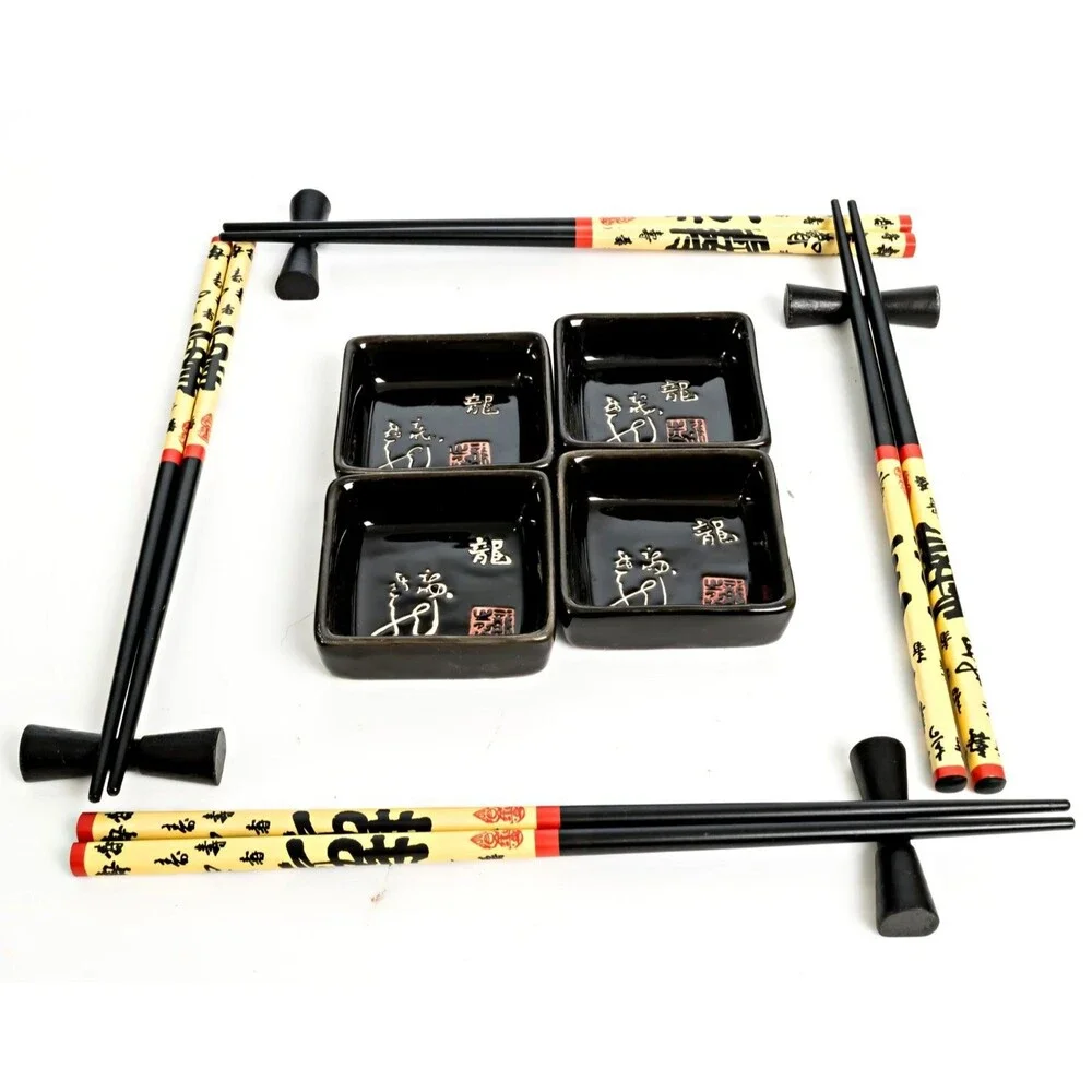 Japanese Sushi Serving Set with Chopsticks - Vintage